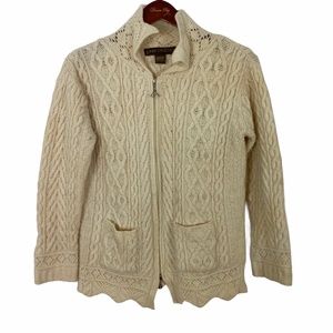 Inis Crafts heavy wool cardigan sweater ivory L